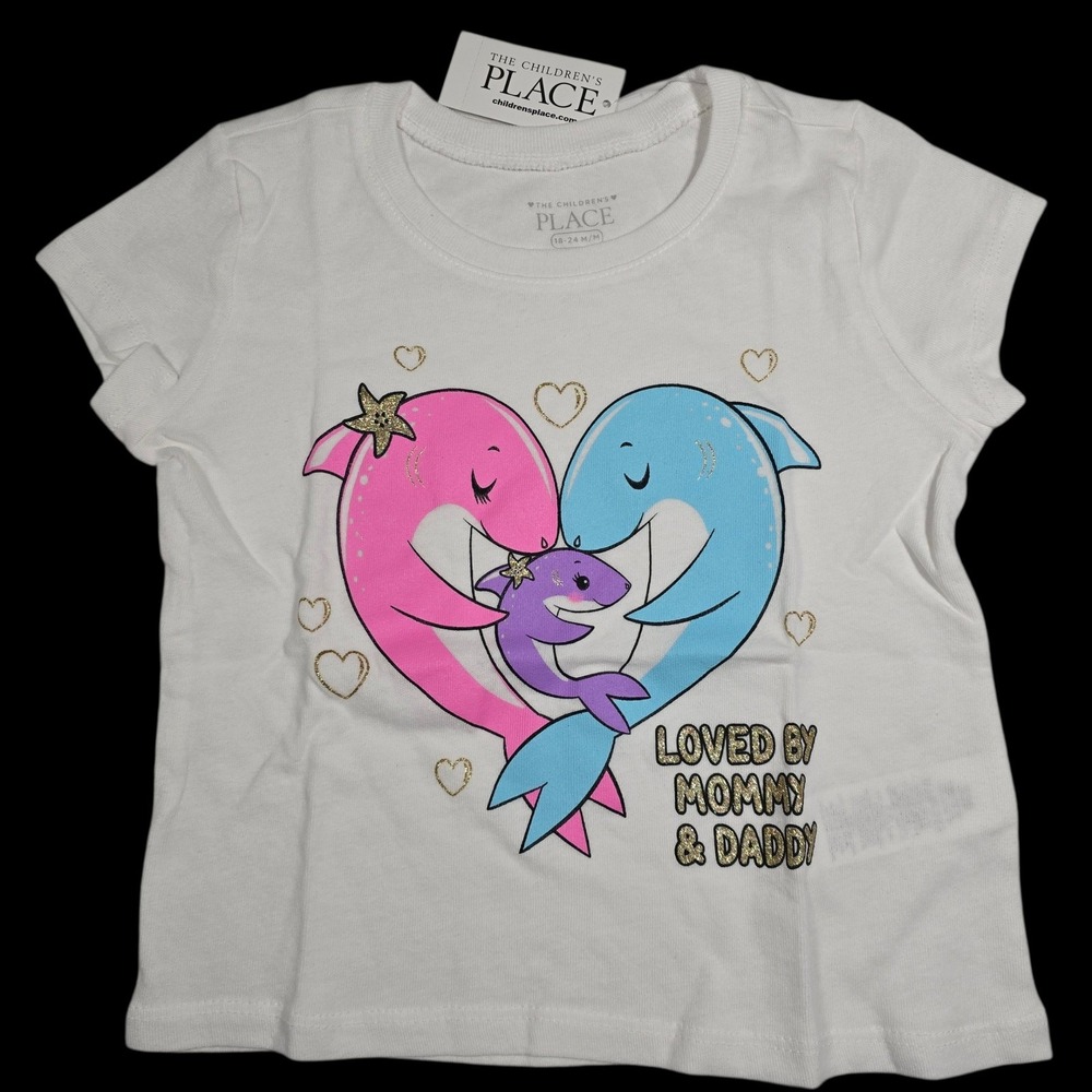 TCP The Children's Place Girl 5T Shark Family Loved by Mommy & Daddy Tee